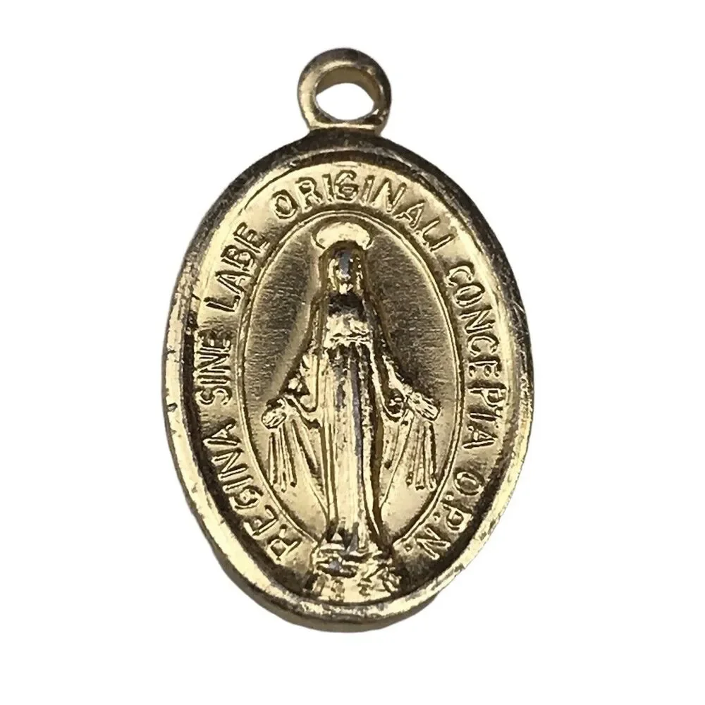 Regina Sine Labe Catholic Medal Pendant Vintage Pin Italy Gold Tone Small